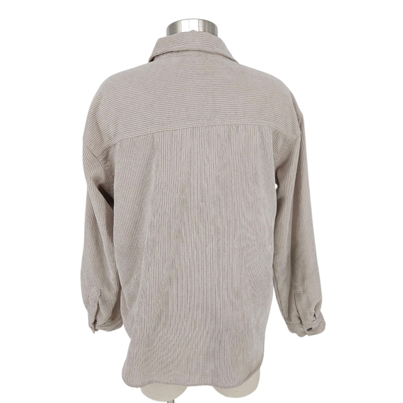Velvet Heart Corduroy Shirt Beige Long Sleeve Button Up Oversized Shacket Medium - Picture 4 of 7
